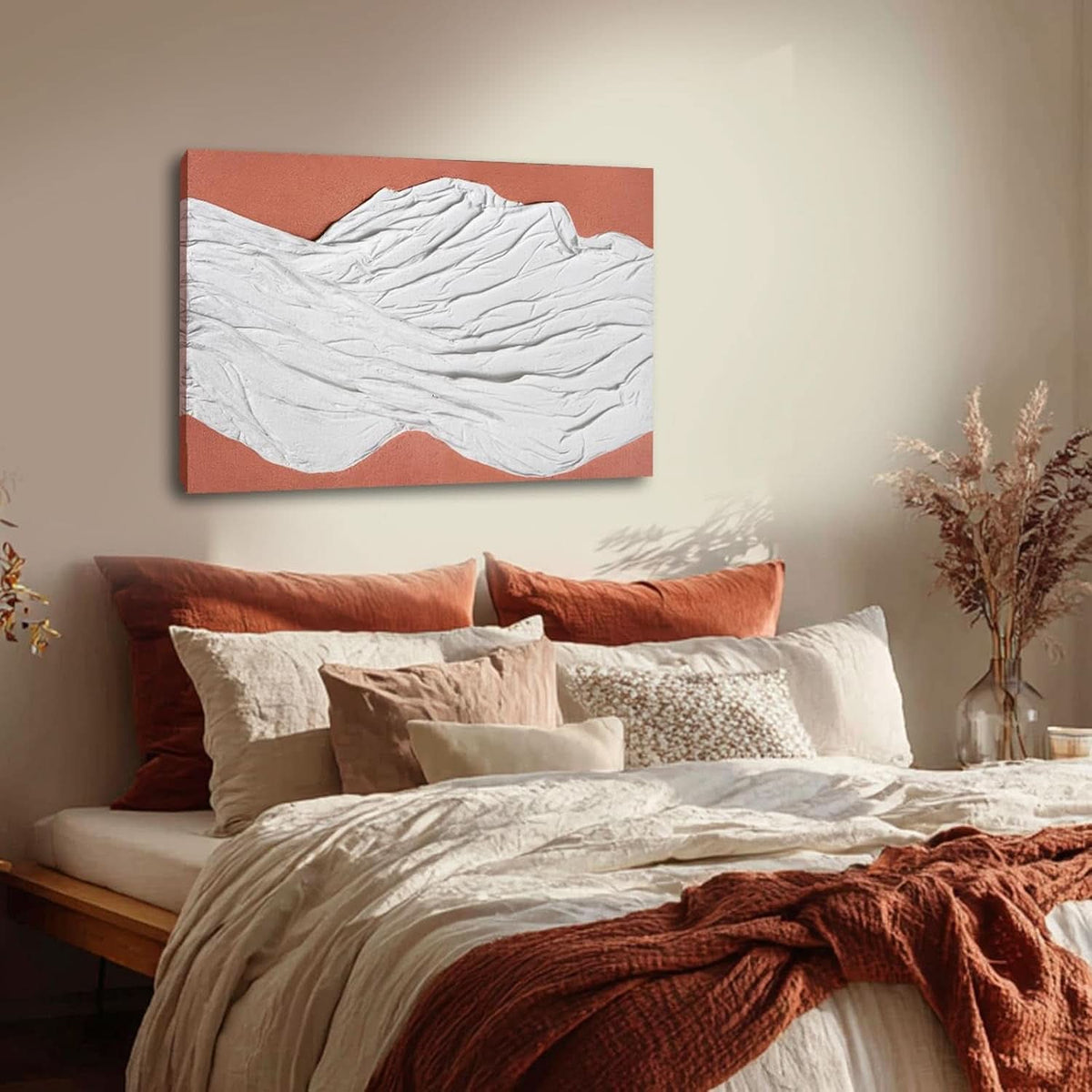 Textured Abstract Wall Art 24x36 Hand-Painted White Terracotta – image 3