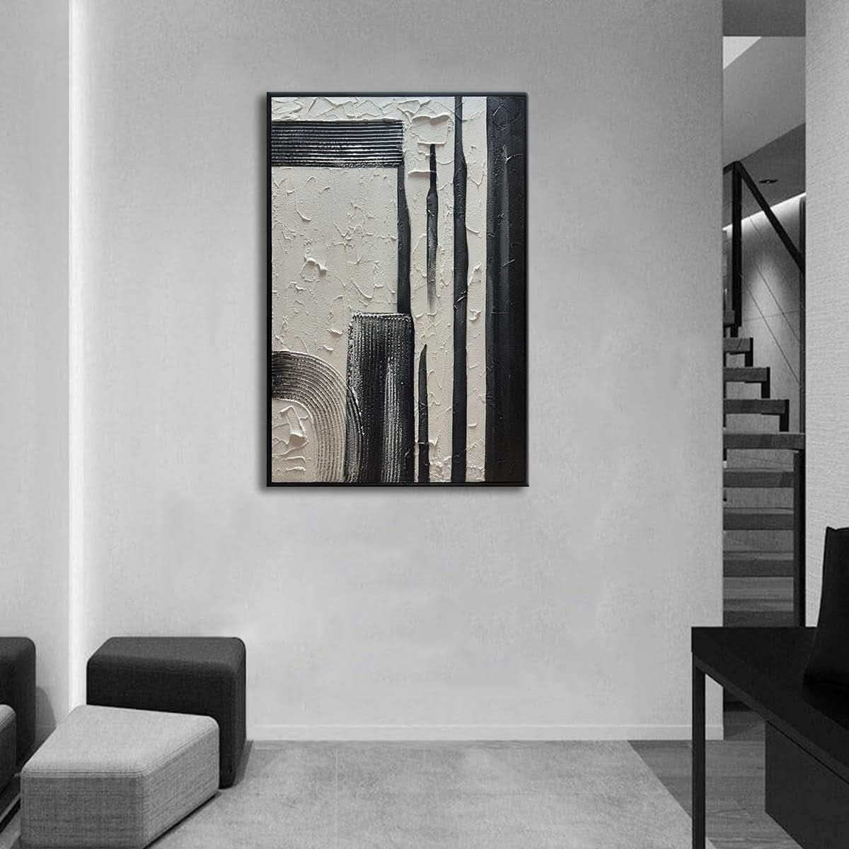 Textured Black and White Wall Art 24x36 Hand-Painted – image 8