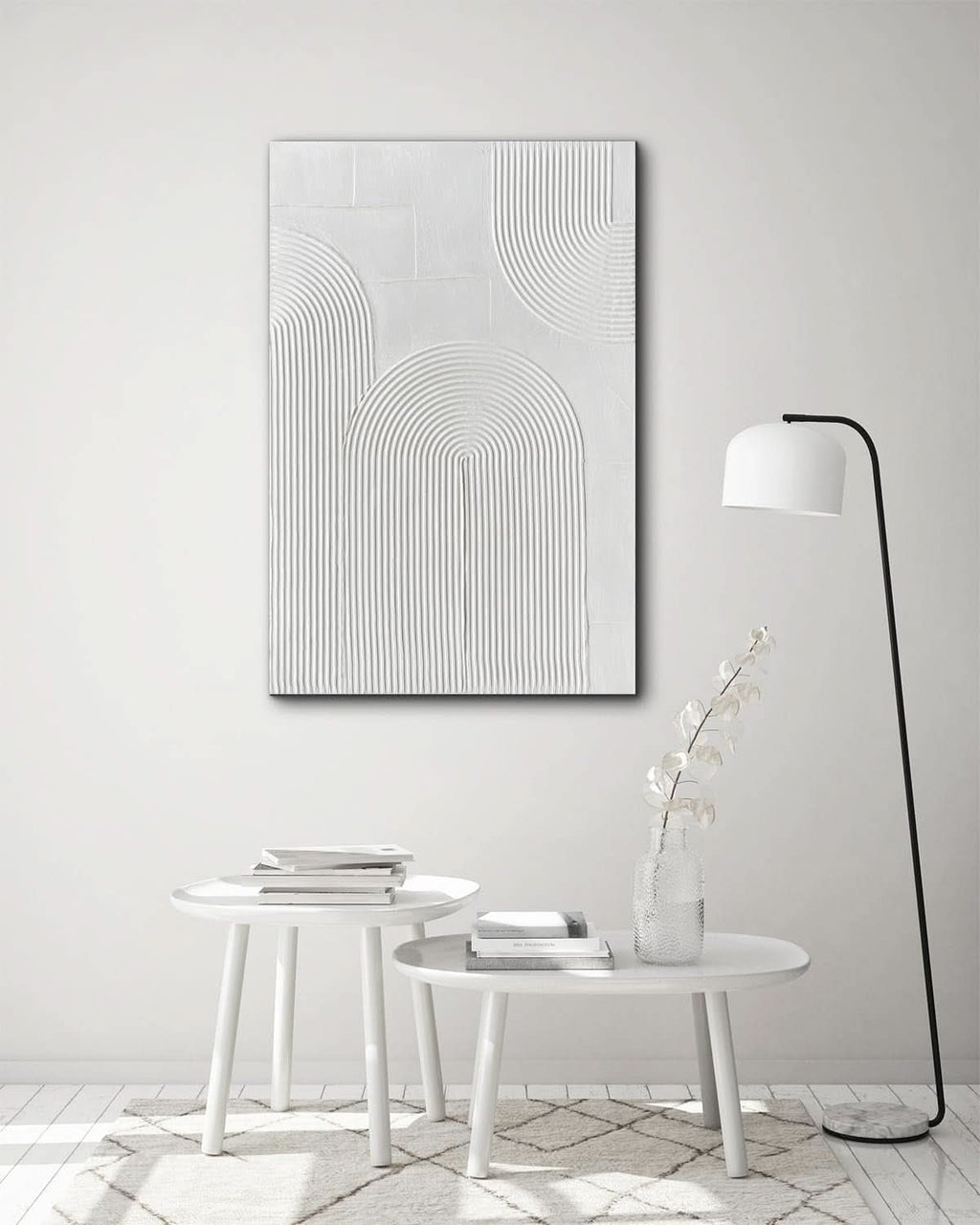 Textured Abstract Wall Art 24x36 Hand-Painted White – image 3