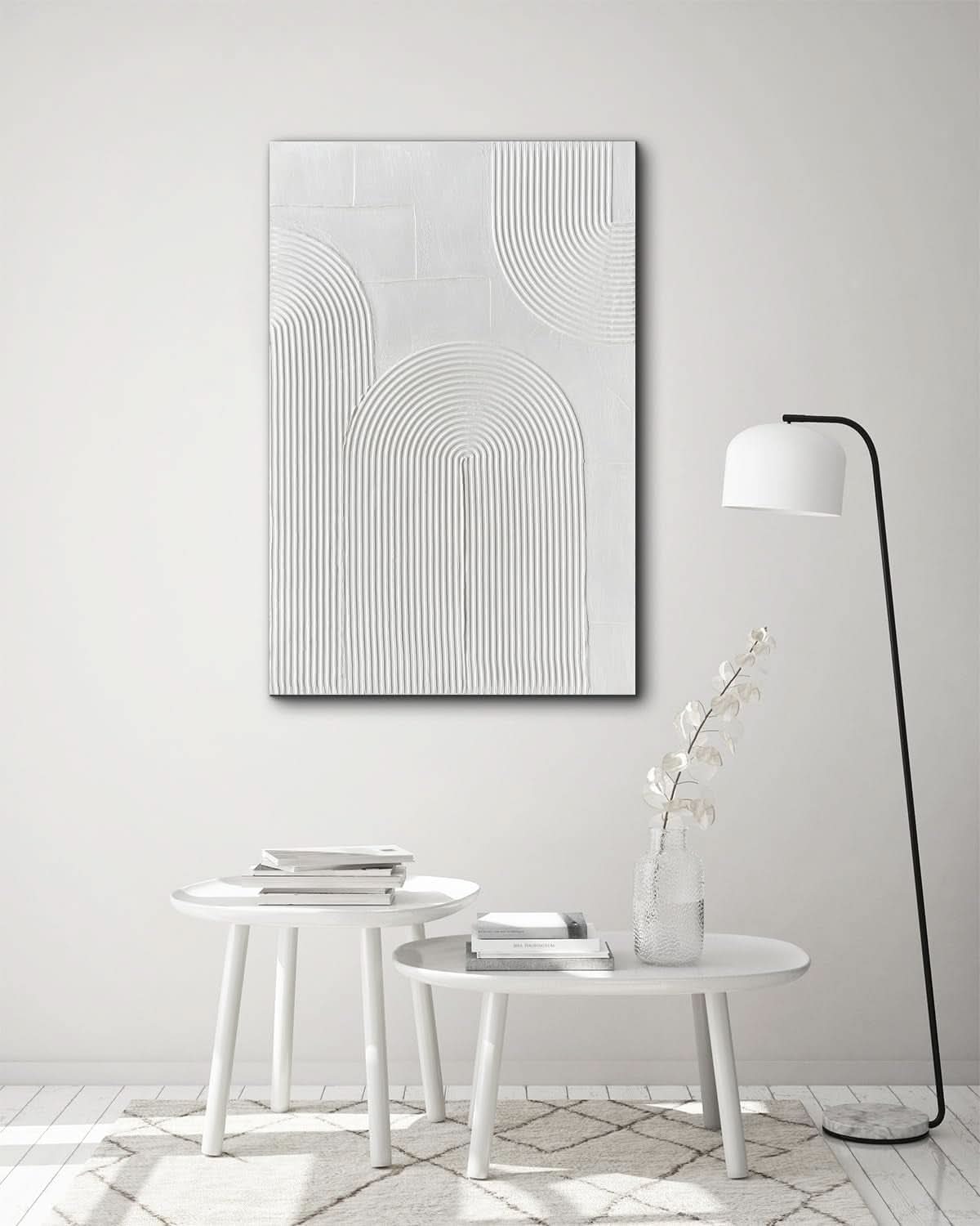 Textured Abstract Wall Art 24x36 Hand-Painted White – image 3