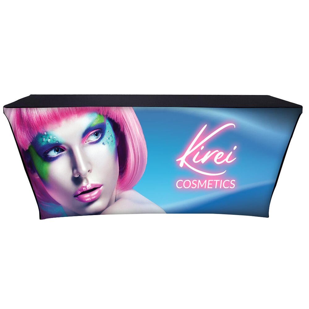Backlit Fitted Table Throw 6 ft graphic package, angled view