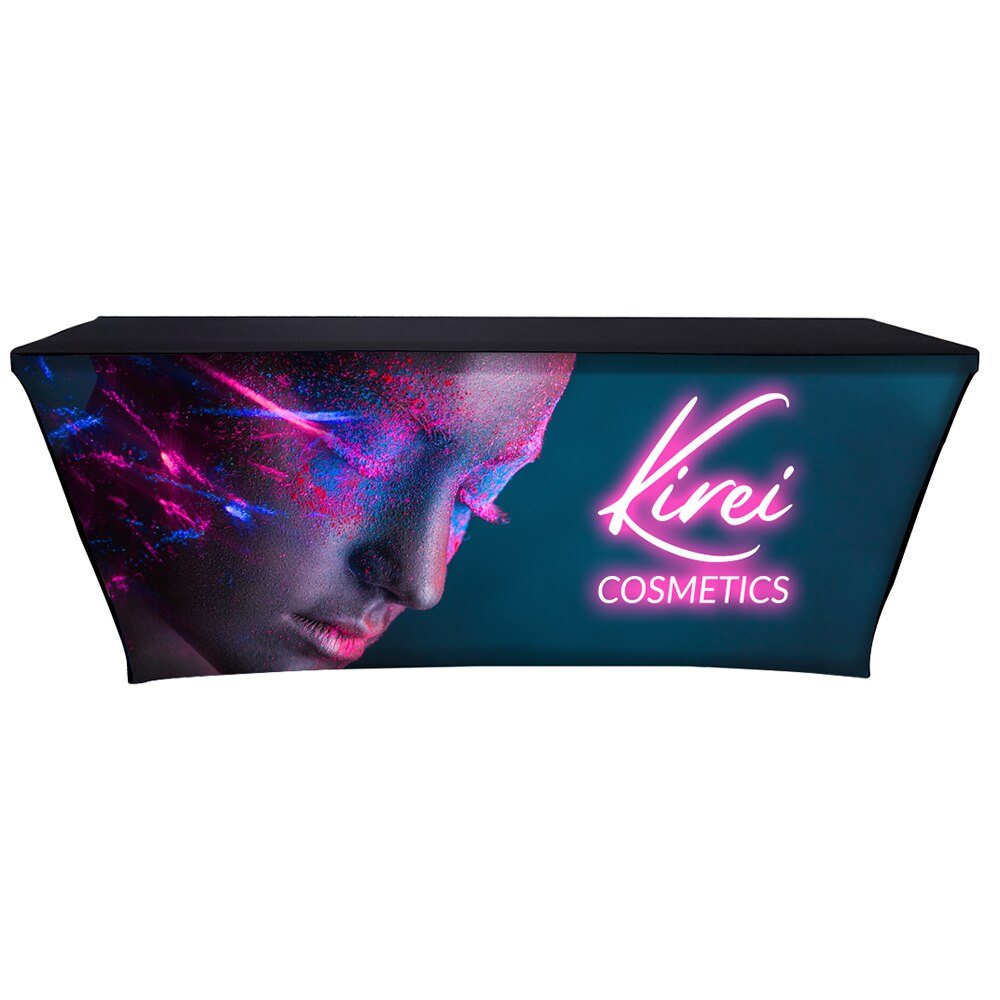 Backlit Fitted Table Throw 8 ft graphic package, angled view