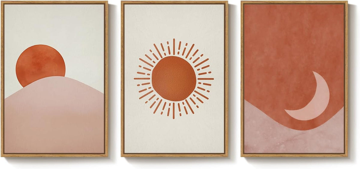 Moon Sun Boho Wall Art 16x24 Framed Terracotta Canvas – image 9