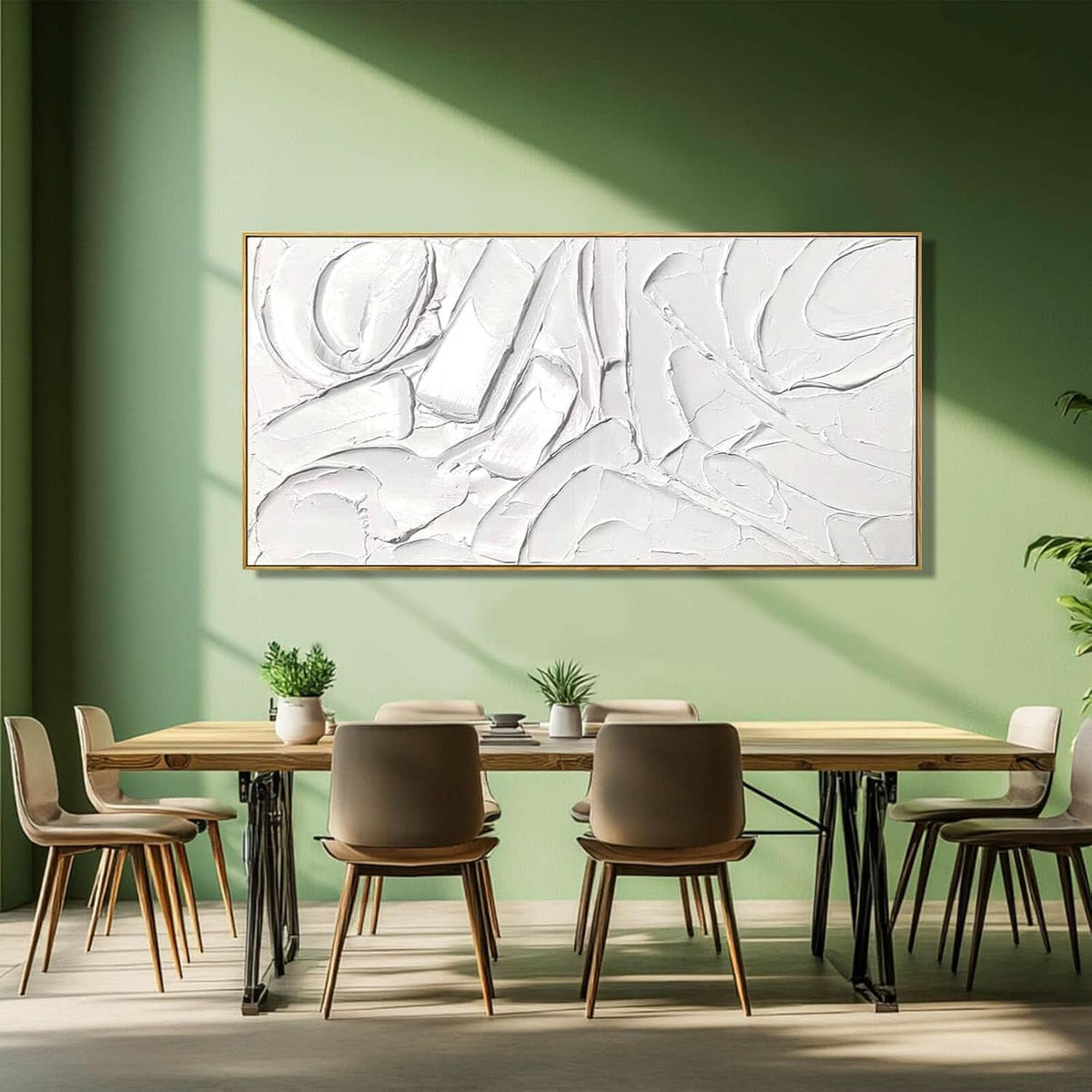 Abstract Wall Art 24x48 Hand-Painted Framed White Canvas – image 6