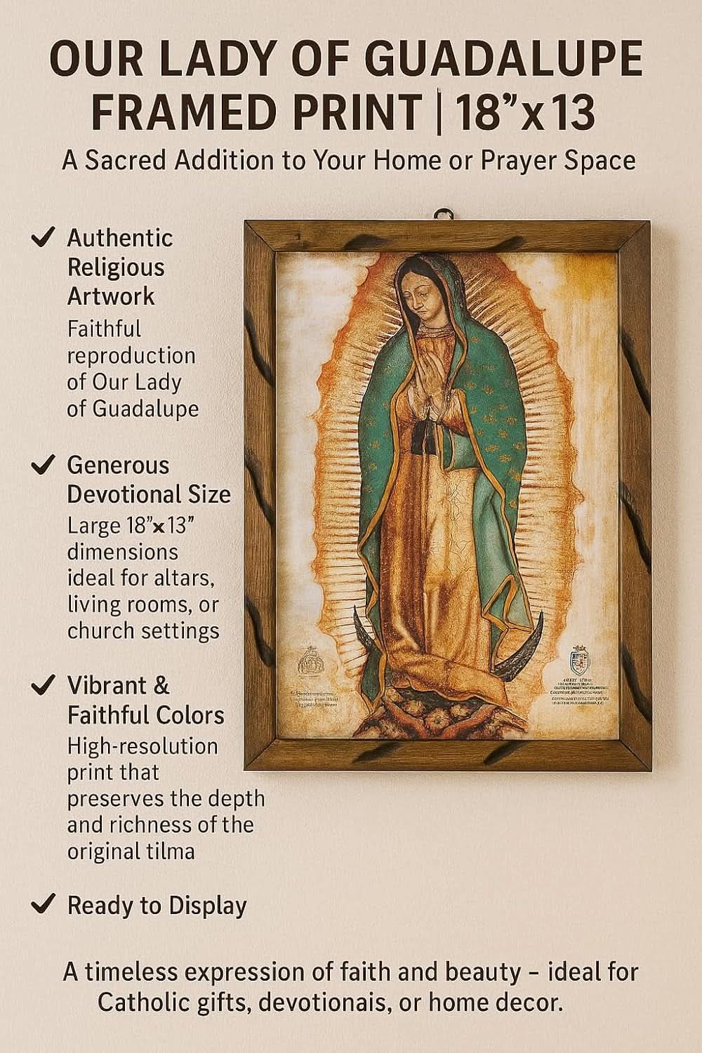 Our Lady of Guadalupe Religious Wall Art 13x18 Framed – image 6
