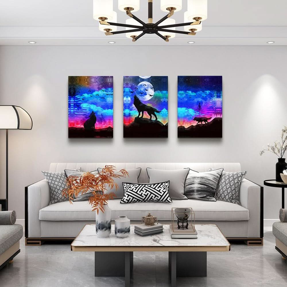 Wolf Boho Wall Art Set of 3 Canvas, 20x28 in for Living Room – image 2