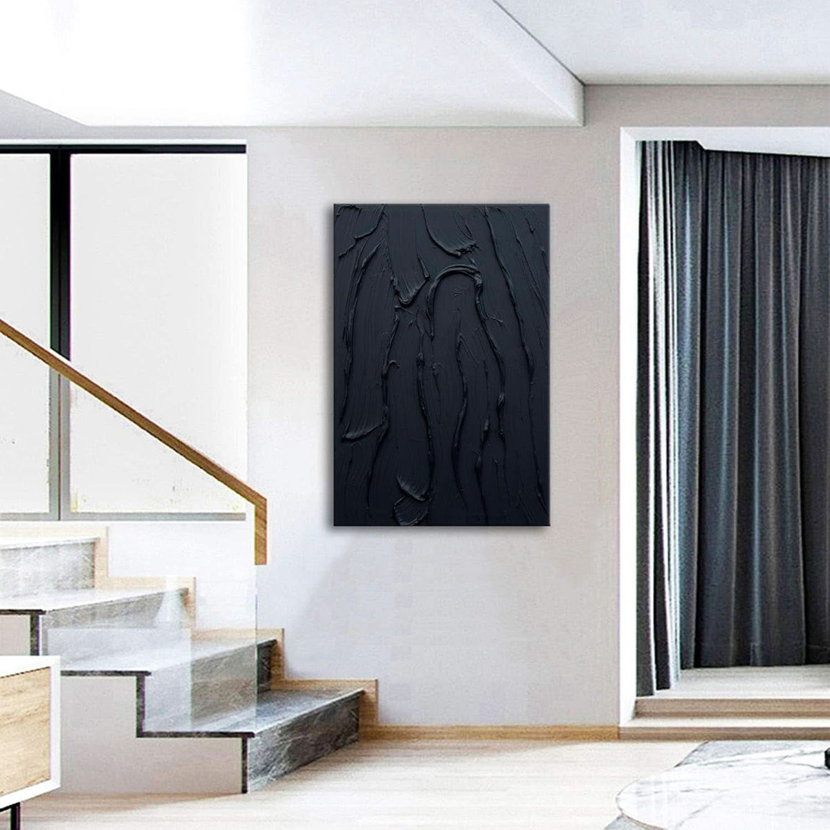 Thick Textured Canvas Wall Art 24x36 Hand-Painted Black – image 4