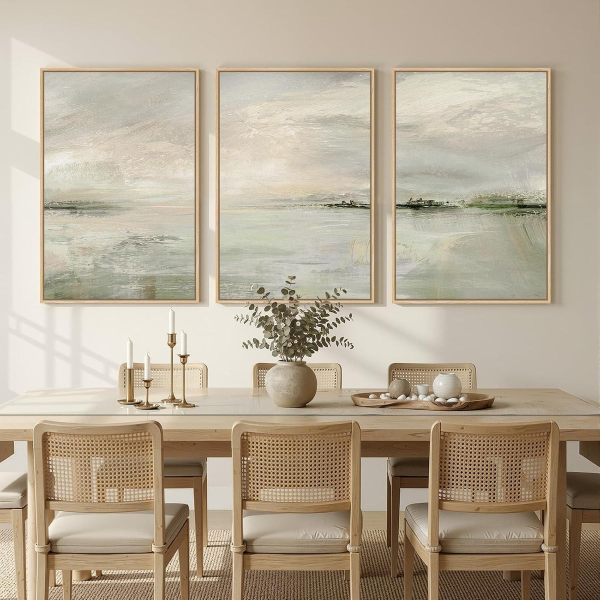 Abstract Landscape Wall Art Set of 3 Extra Large Sage Green Canvas – image 4