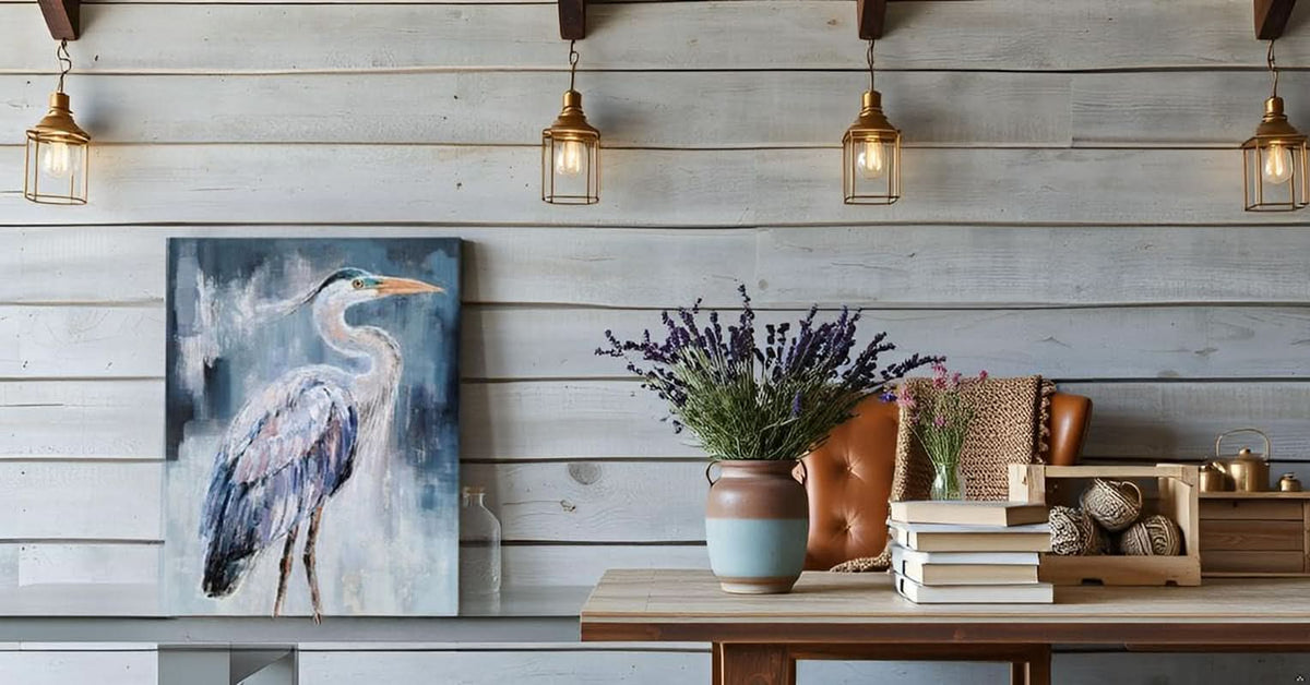 Heron Abstract Wall Art Hand-Painted Blue Canvas for Living Room – image 4
