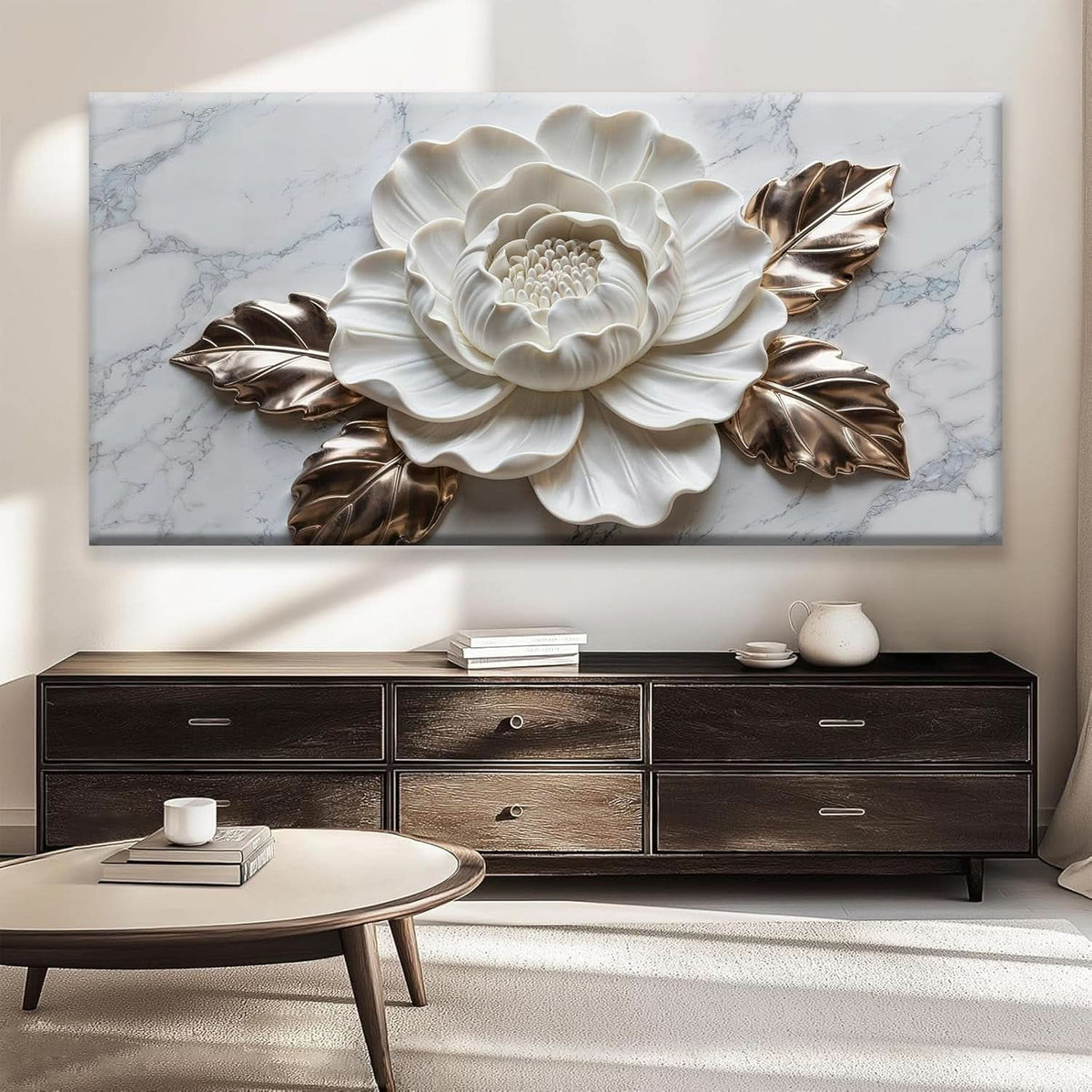 Sophi sticated Floral Wall Art 29x58 Hand-Painted White Canvas – image 6