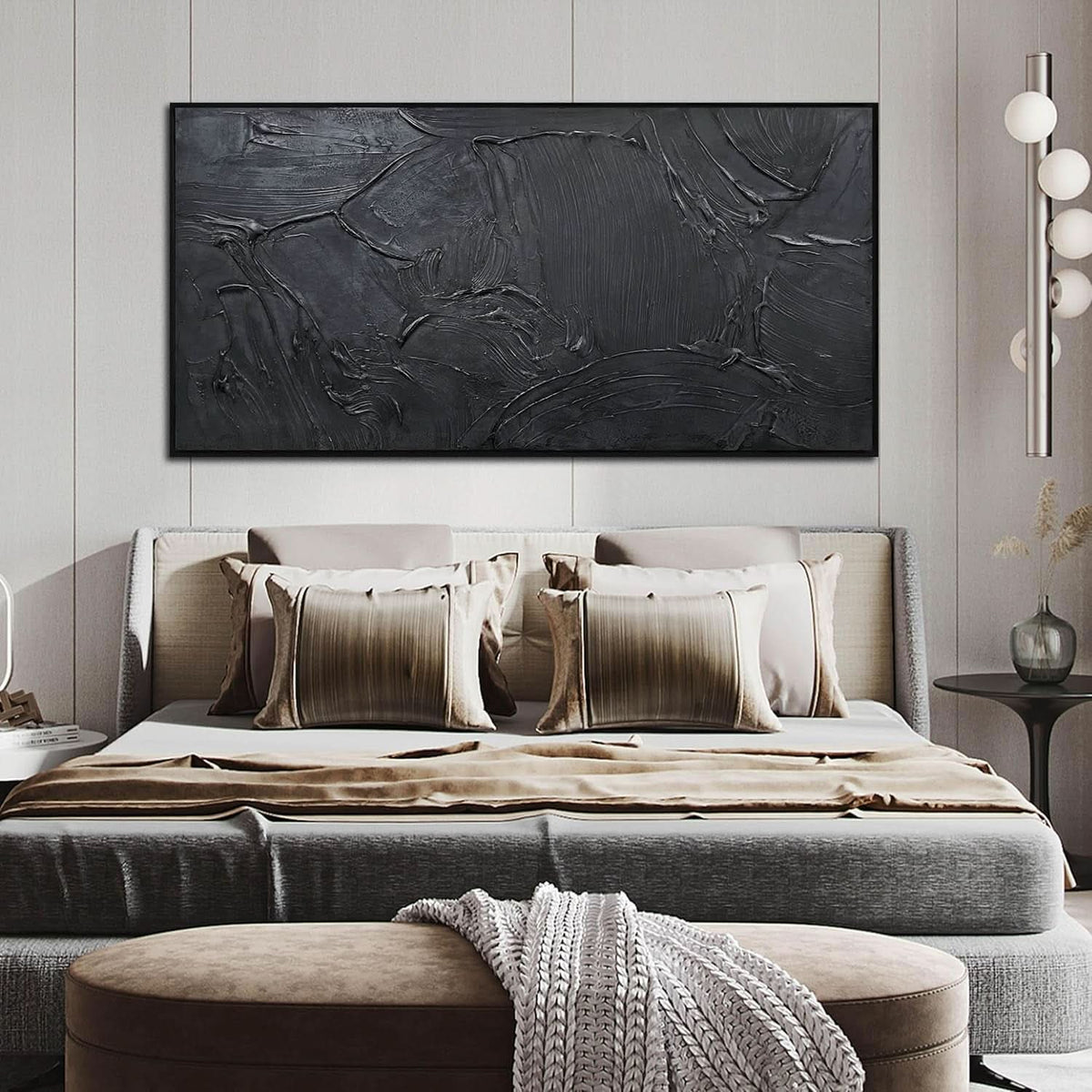 Abstract Wall Art 59x29 Hand-Painted Black Canvas for Living Room – image 2