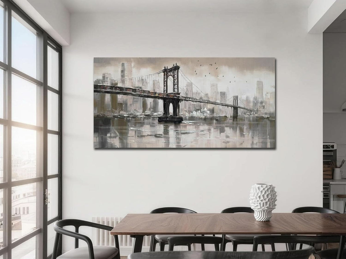 Brooklyn Bridge Cityscape Wall Art 40x20 Hand-Painted Colorful Canvas – image 5