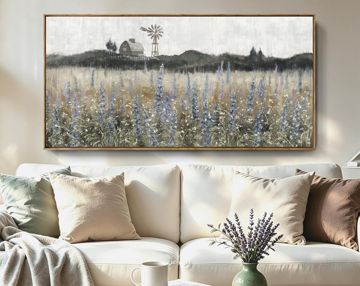 Meadow Landscape Wall Art 48x24 Purple Cerulean Canvas – image 2
