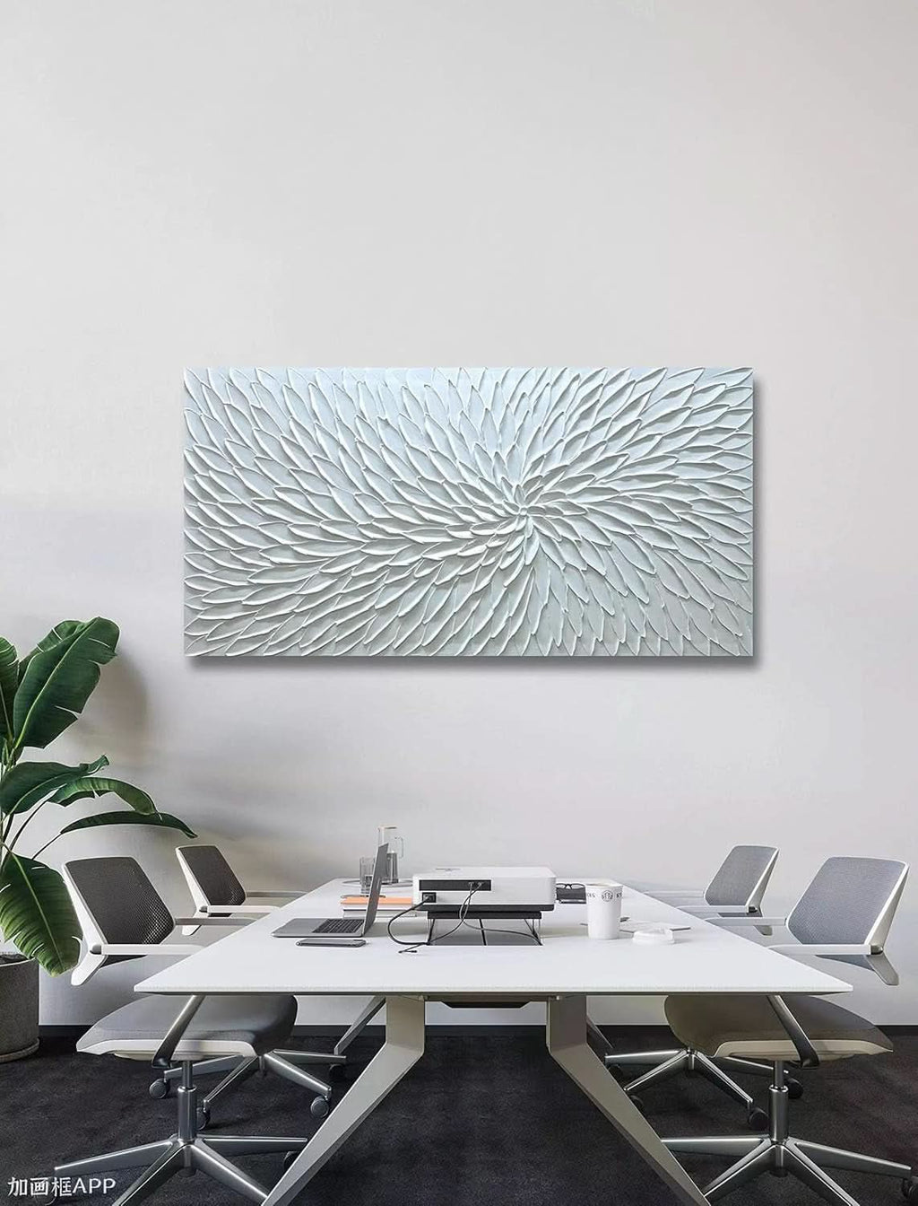 Intricately Textured Floral Wall Art 24x48 Hand-Painted White Canvas – image 3