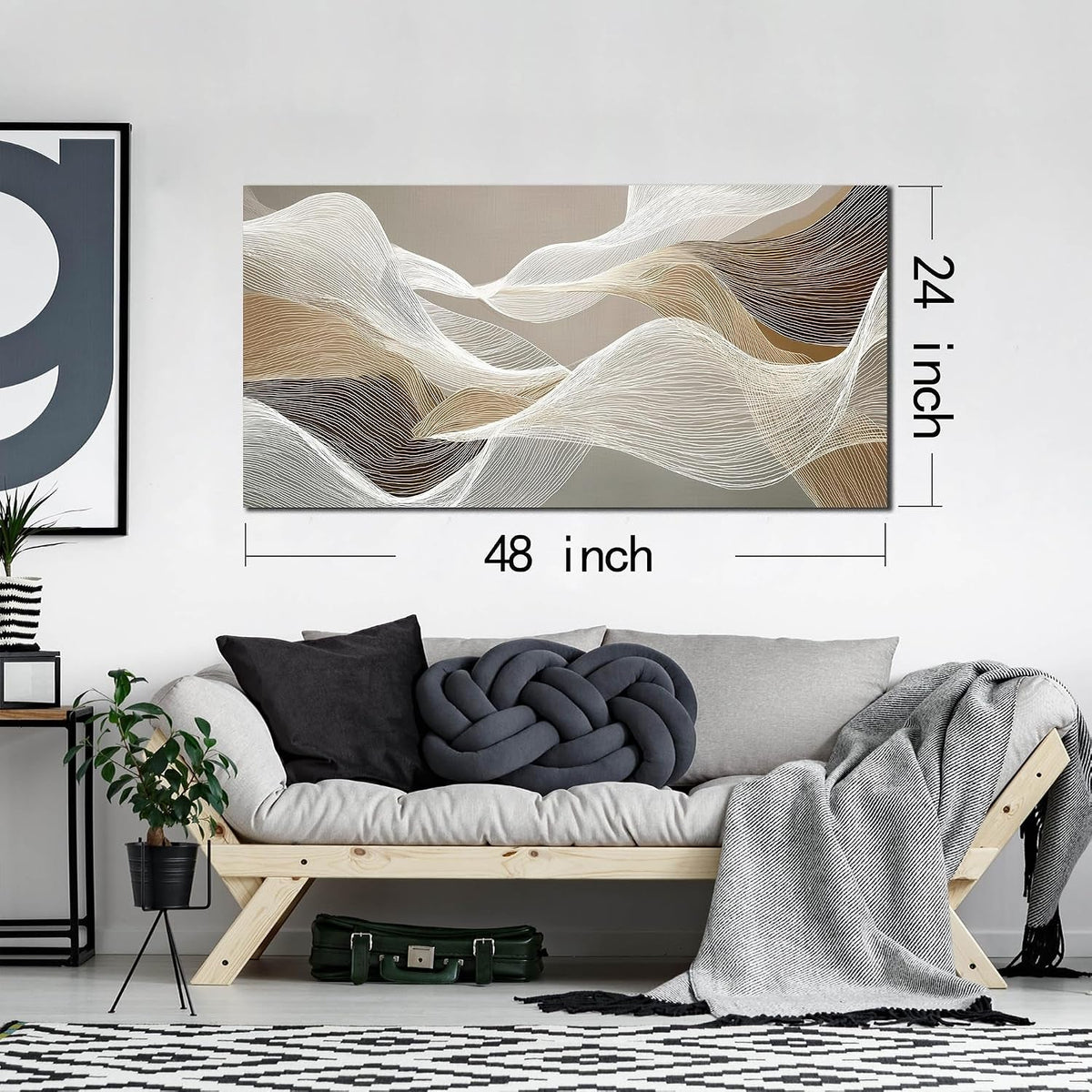 Abstract Wall Art 24x48 Beige Canvas for Living Room – image 6