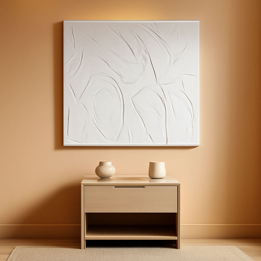 Textured Abstract Wall Art 58x29 Hand-Painted White – main view