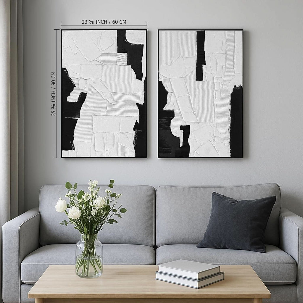 Textured Black and White Wall Art Hand-Painted Framed Canvas – image 6