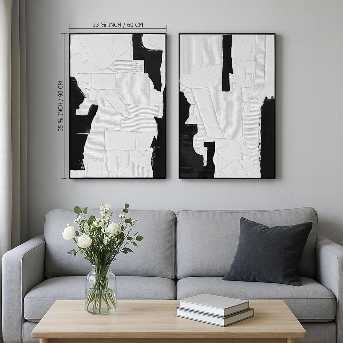 Textured Black and White Wall Art Hand-Painted Framed Canvas – image 6