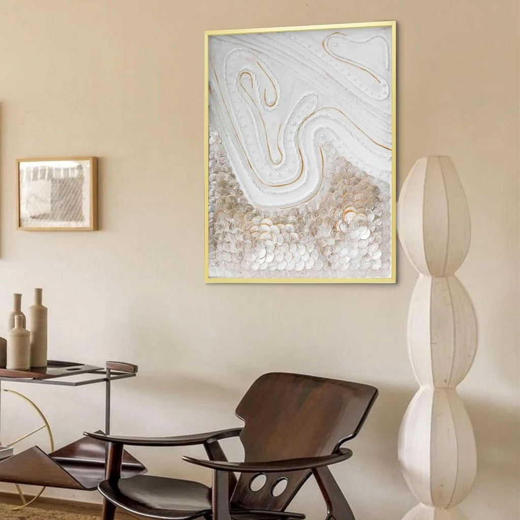 Capiz Shell Abstract Coastal Wall Art 23.6x31.5 Hand-Painted Framed – image 8
