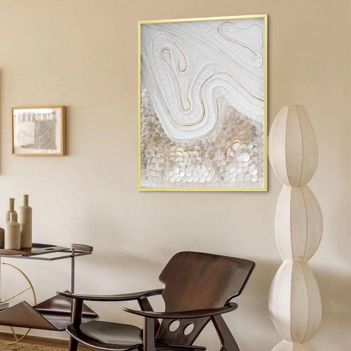 Capiz Shell Abstract Coastal Wall Art 23.6x31.5 Hand-Painted Framed – image 8