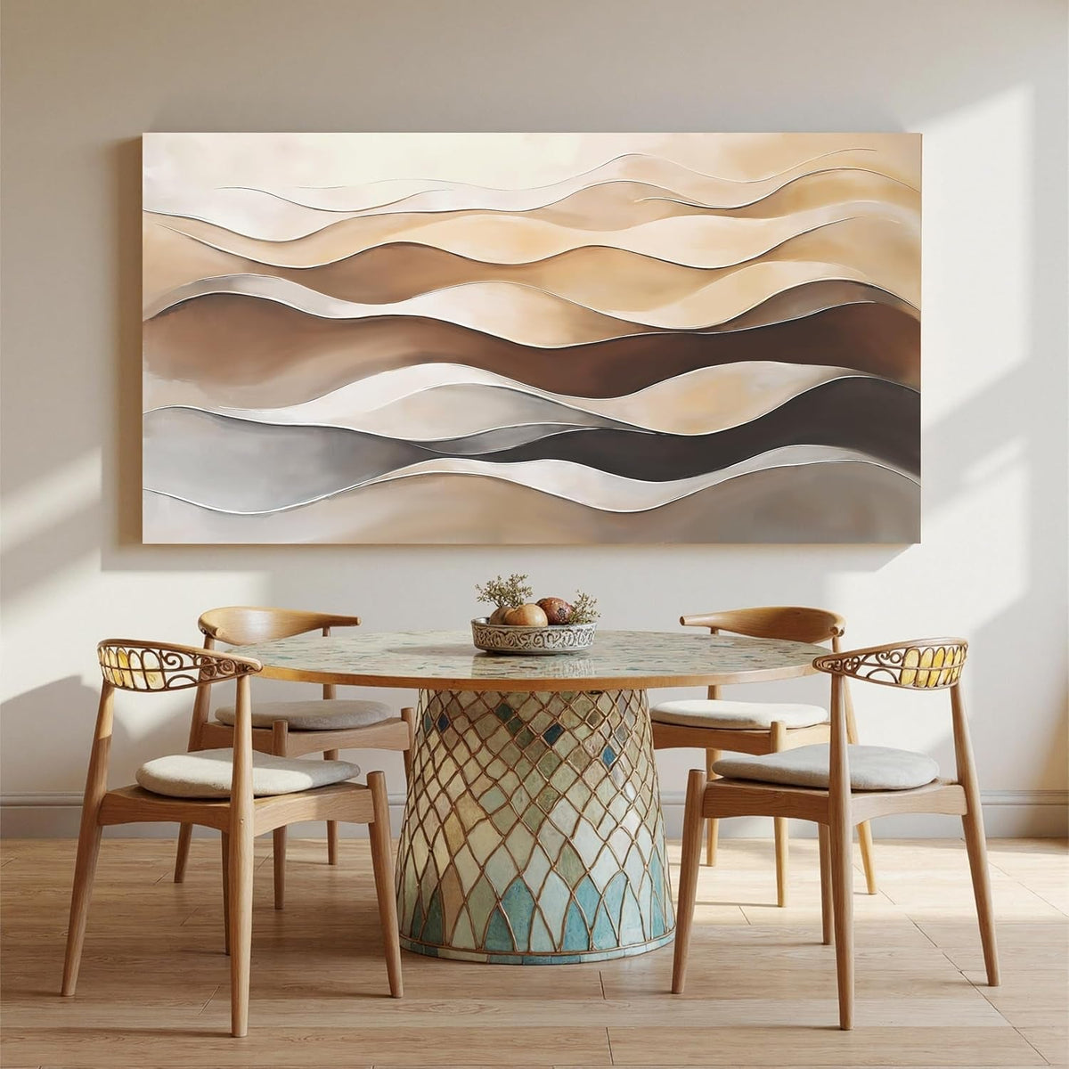 Abstract Wall Art 29x58 White Brown Canvas for Living Room – image 3
