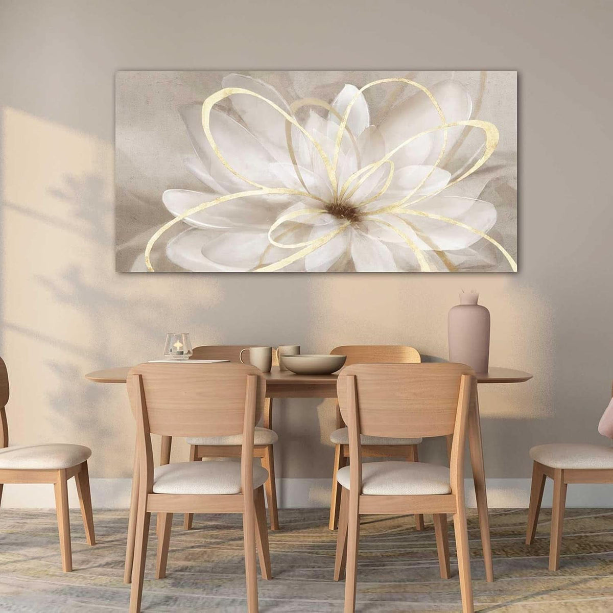 Delicate Floral Wall Art 24x48 Framed Gold Canvas for Living Room – image 3