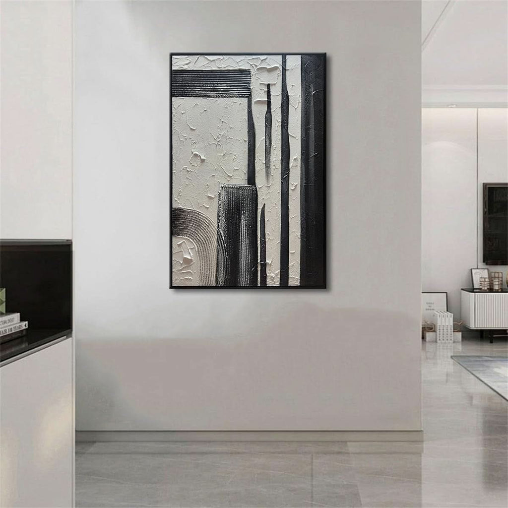 Textured Black and White Wall Art 24x36 Hand-Painted – image 5