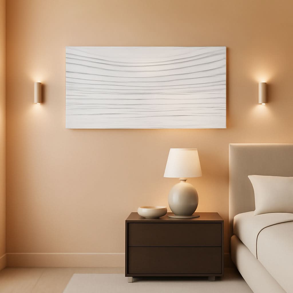 Textured Abstract Wall Art 24x48 Hand-Painted White Canvas – main view