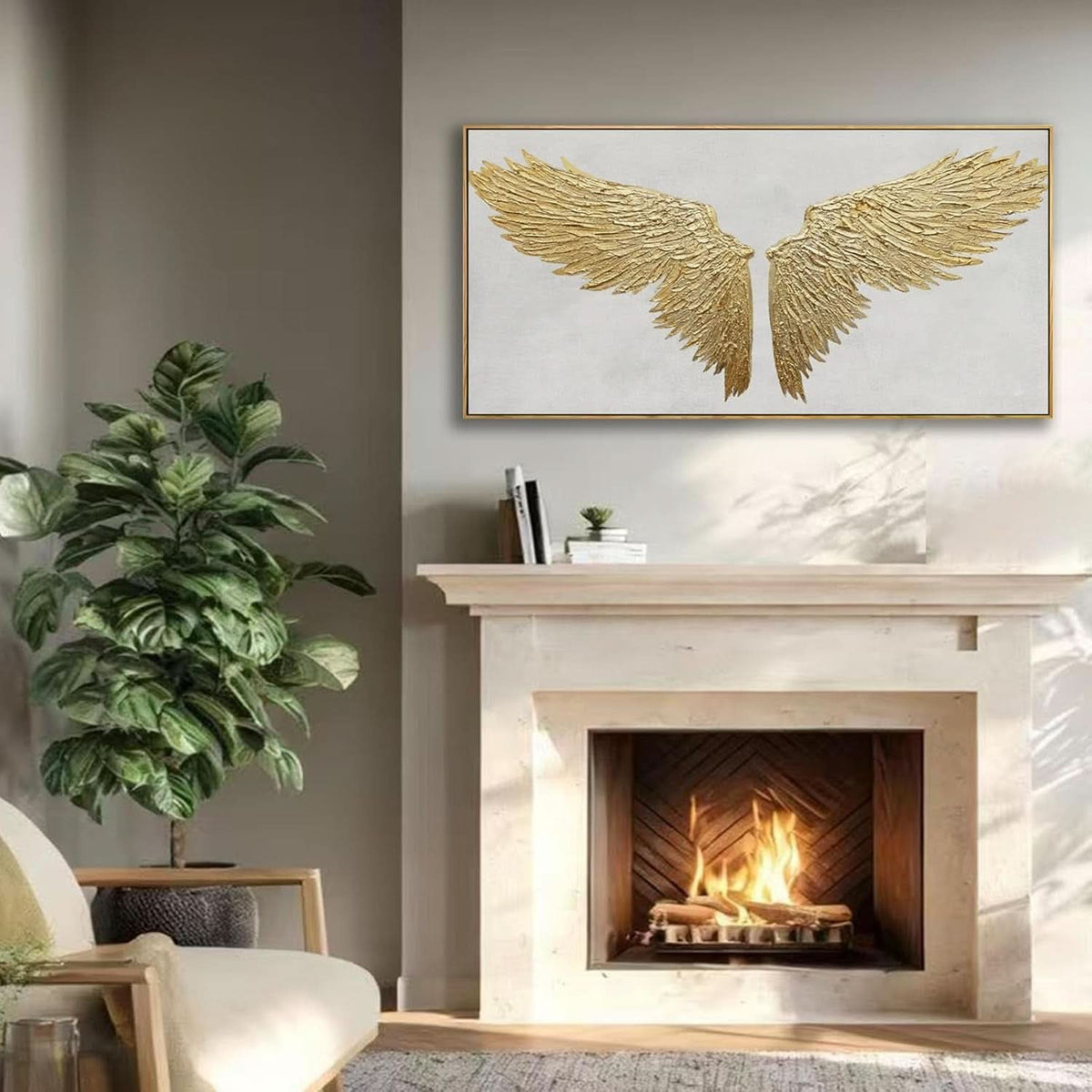 Wallpaper Abstract Wall Art 20x40 Hand-Painted Framed White Gold – image 5
