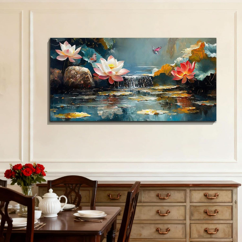 Lotus Vibrant Textured Landscape Wall Art 58x29 Canvas – image 4