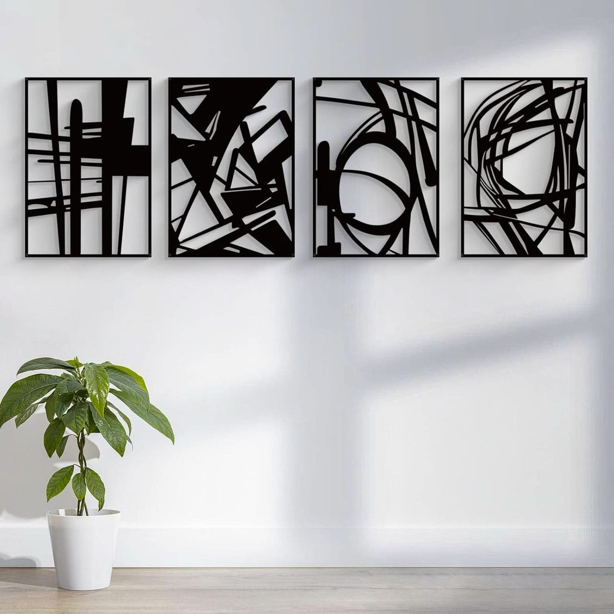 Metal Pack 3D Abstract Wall Art Set of 4 Black Metal – image 4