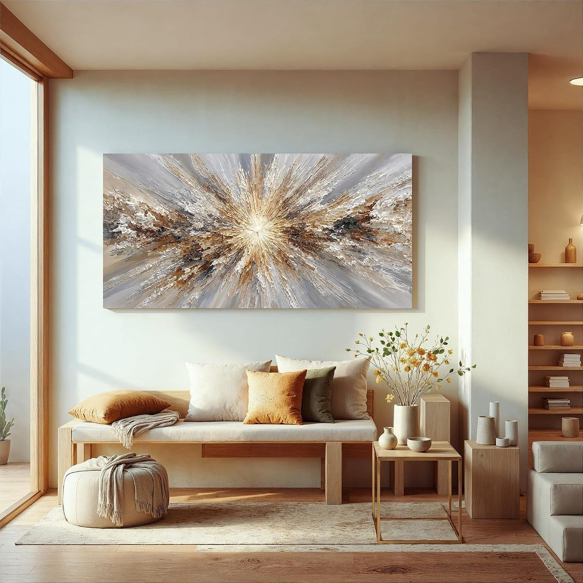 Abstract Wall Art 20x40 White Brown Canvas for Living Room – image 5