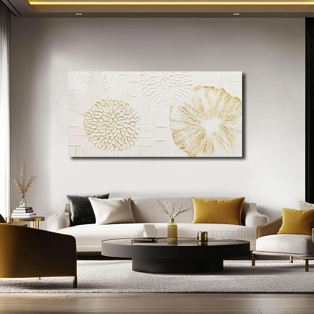 Floral Wall Art 24x48 Hand-Painted White Canvas for Living Room – image 7