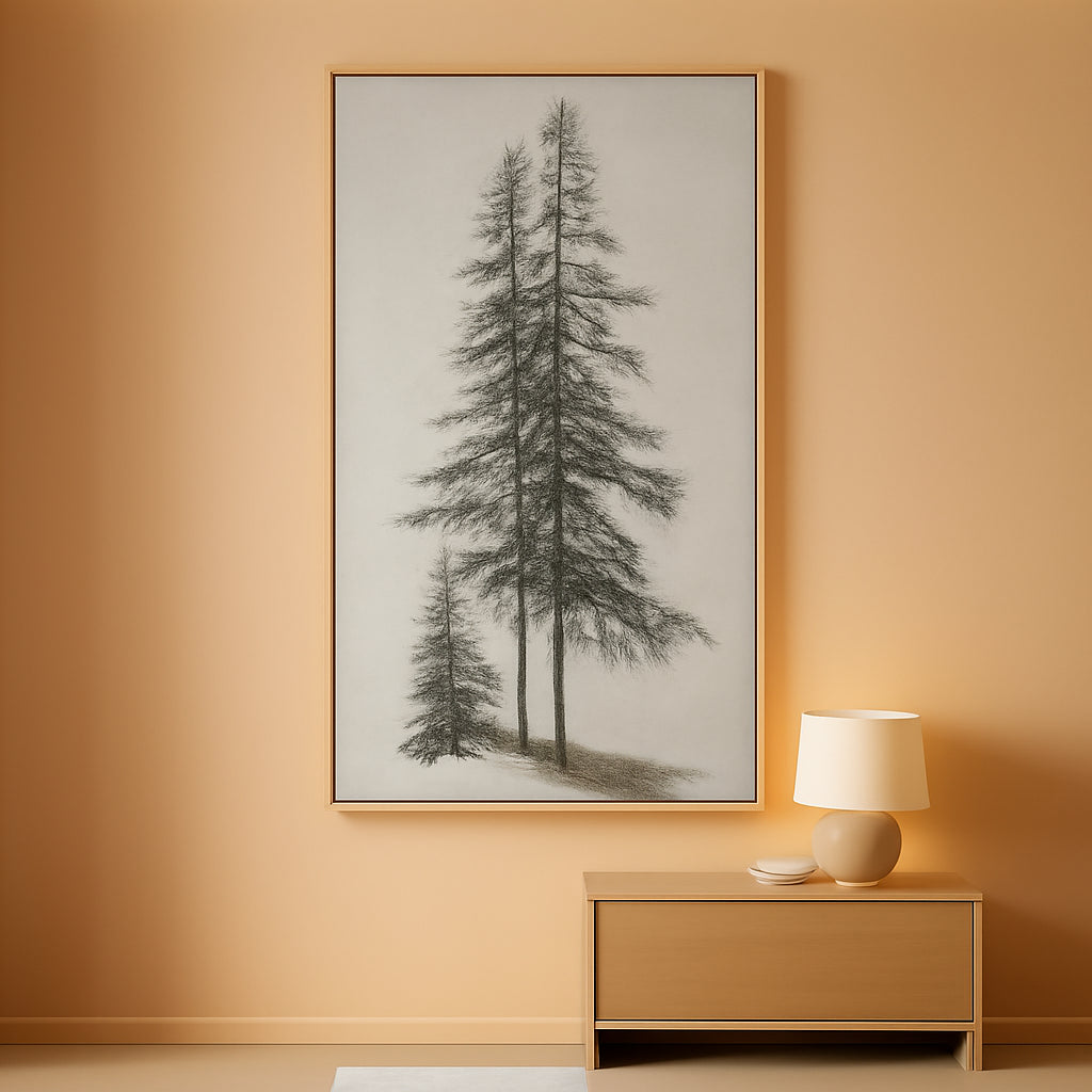 Pine Botanical Wall Art 30x60 Framed Beige for Living Room – main view