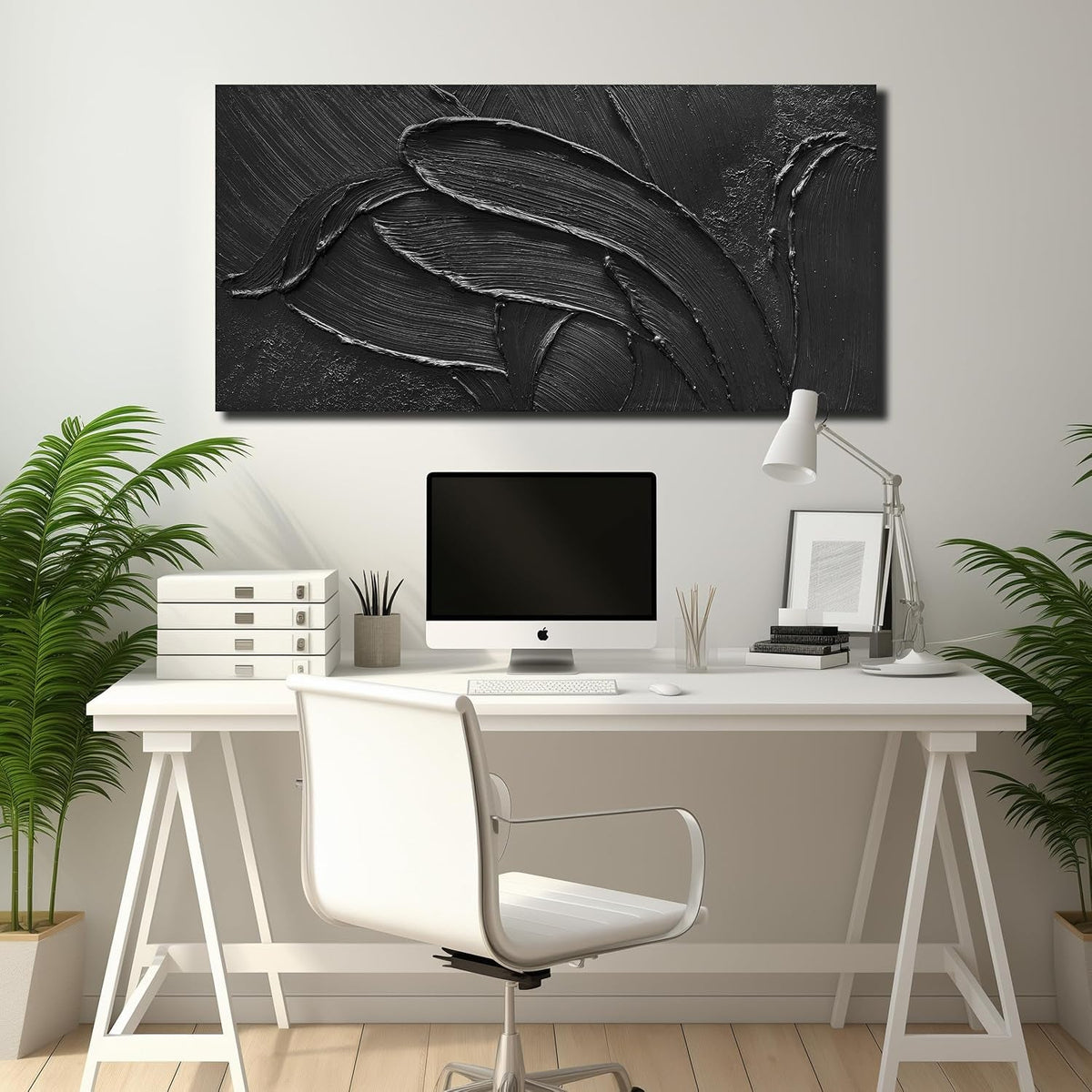 Midnight Abstract Wall Art 20x40 Hand-Painted Black Canvas – image 7