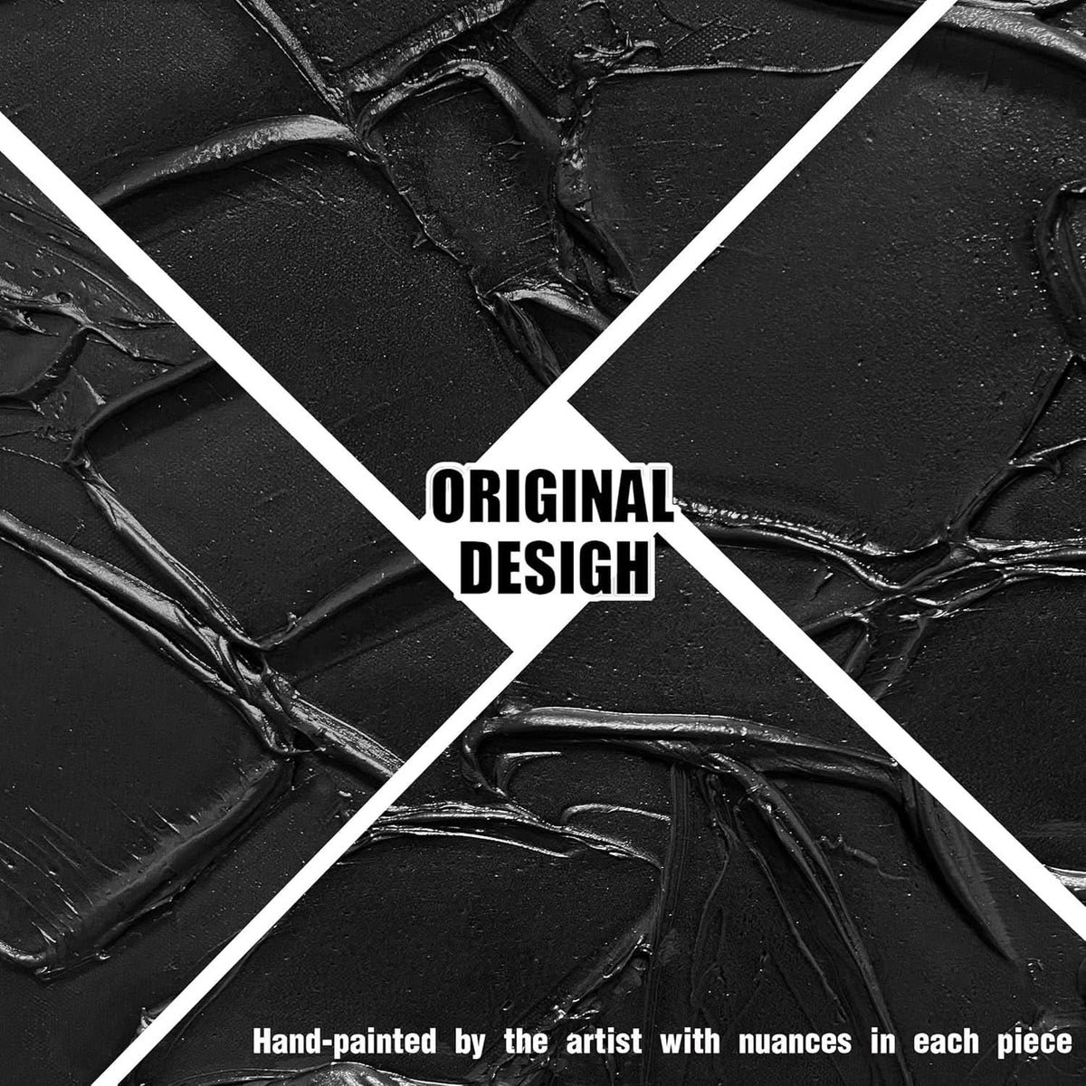 Textured Wall Art 40x20 Hand-Painted Black for Living Room – image 4