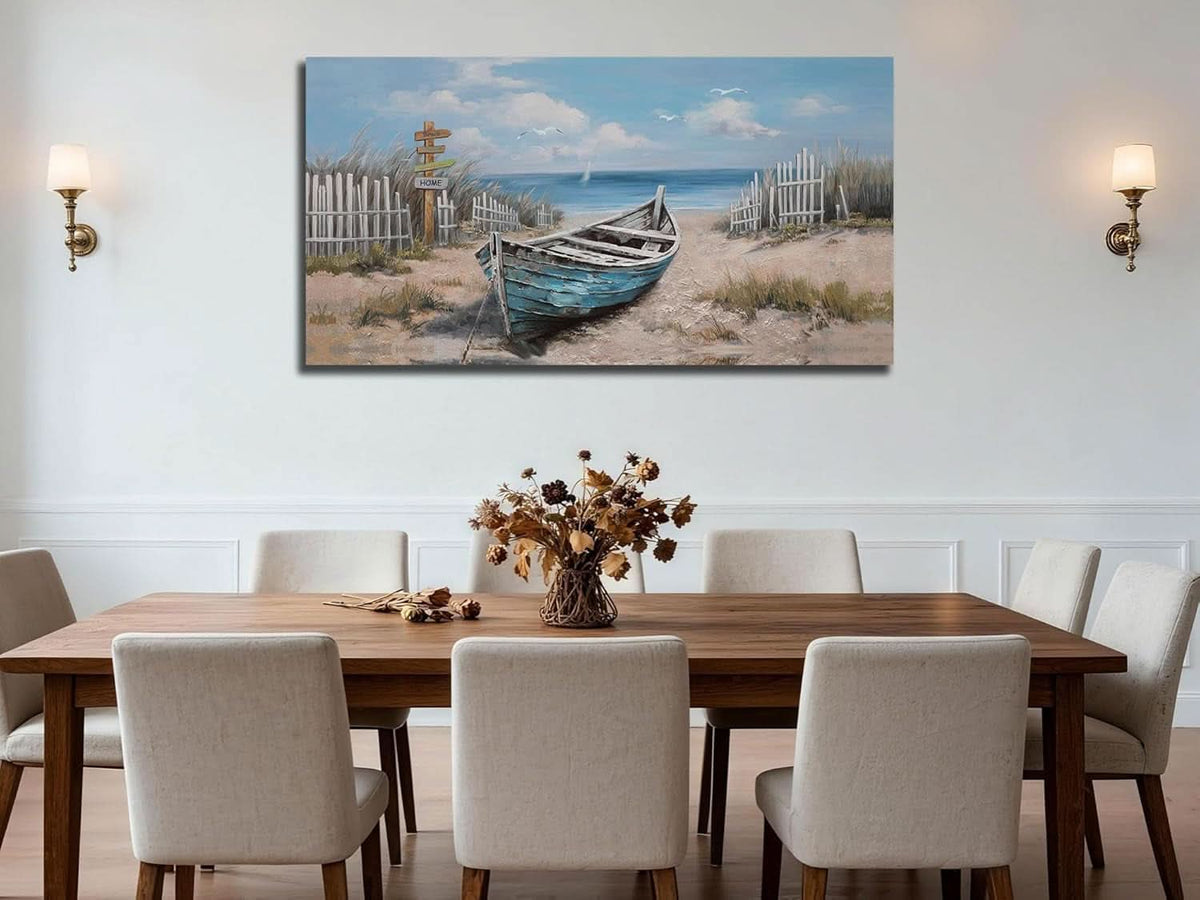 Nautical Textured Coastal Wall Art 40x20 Blue Canvas – image 6