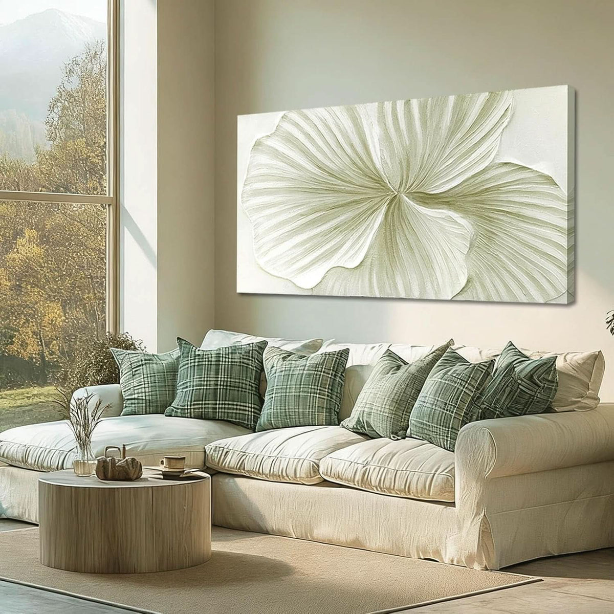 Ginkgo Botanical Wall Art 29x58 Hand-Painted Framed Green Canvas – main view
