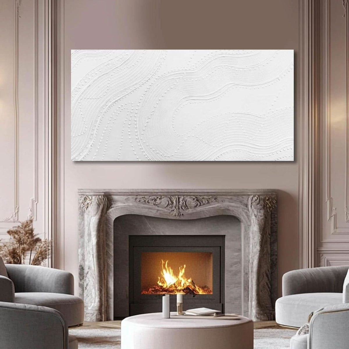 Geometric Abstract Wall Art 29x58 Hand-Painted White Canvas – image 5