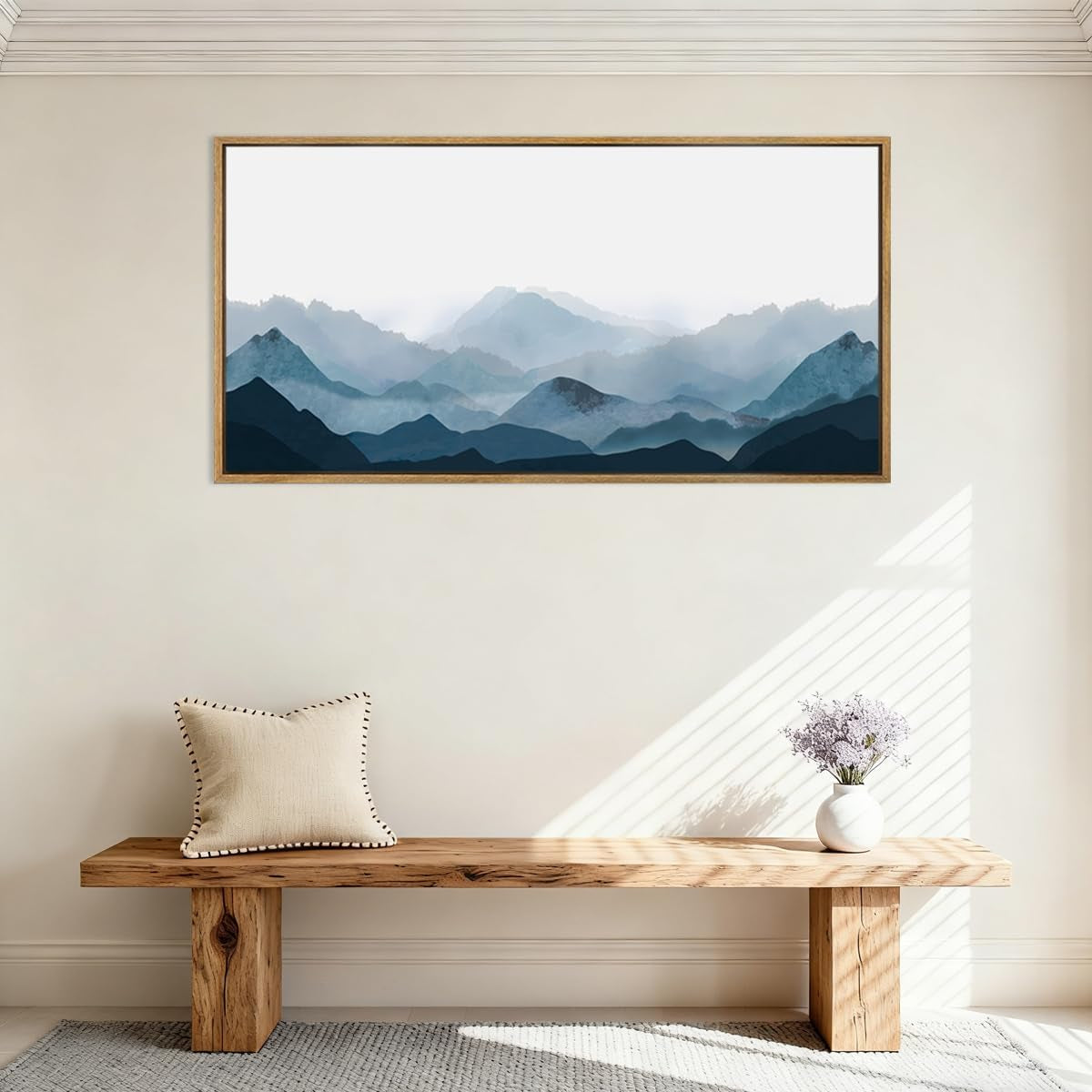 Mountain Landscape Wall Art 20x40 Framed Blue Canvas – image 6