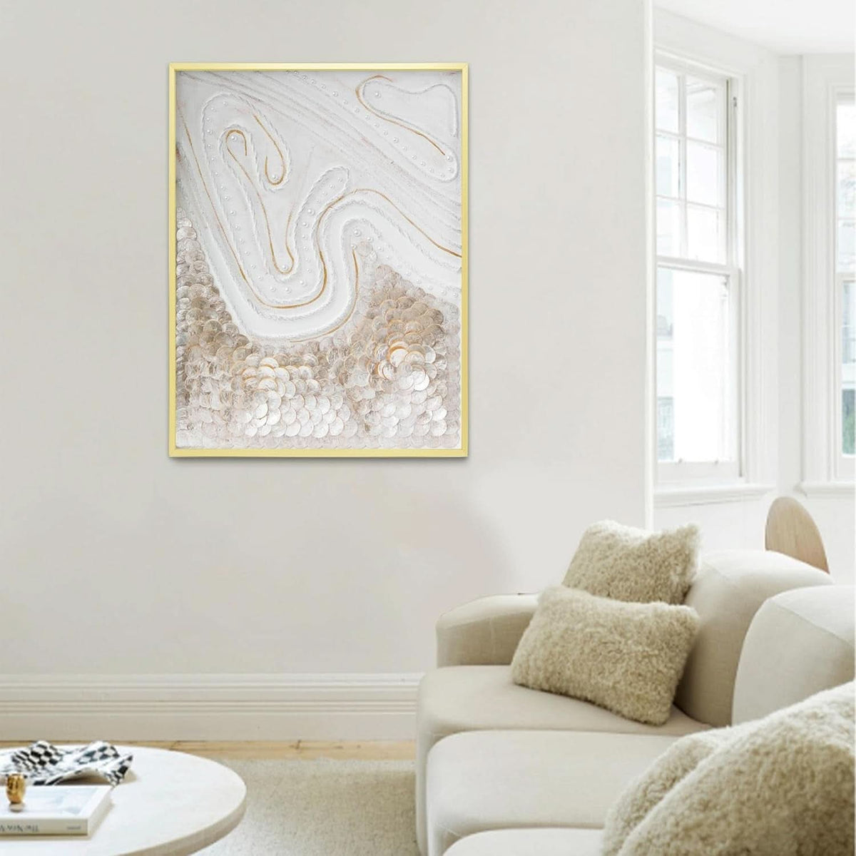 Capiz Shell Abstract Coastal Wall Art 23.6x31.5 Hand-Painted Framed – image 6