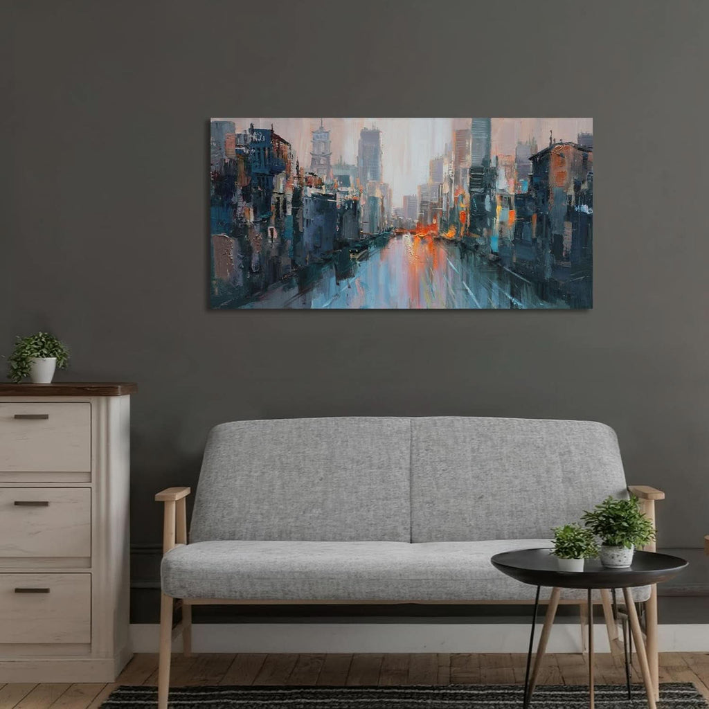 Textured Cityscape Wall Art 40x20 Hand-Painted for Living Room – image 2
