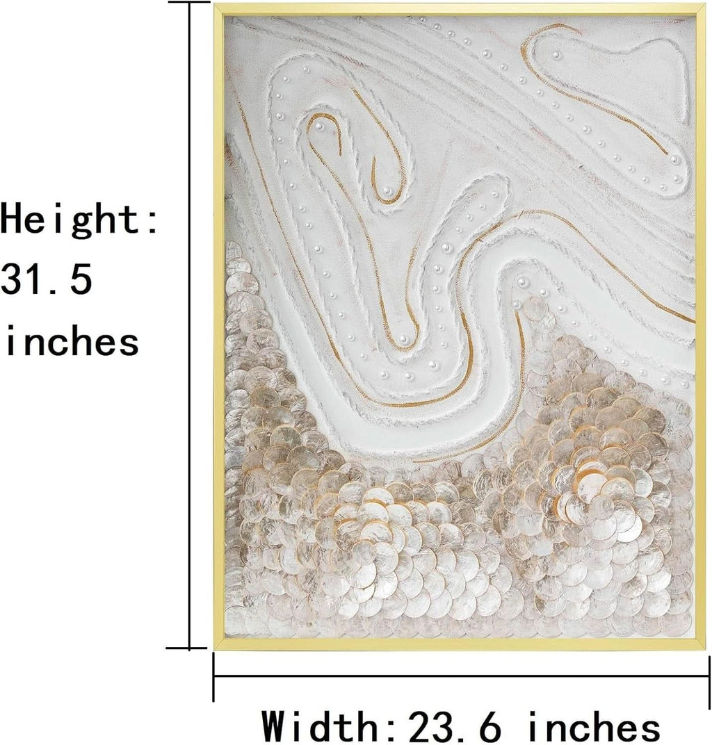 Capiz Shell Abstract Coastal Wall Art 23.6x31.5 Hand-Painted Framed – image 9
