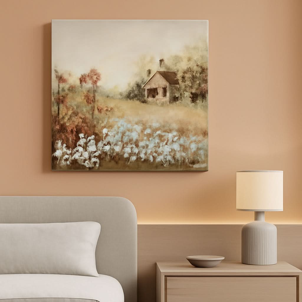 Rustic Farmhouse Landscape Wall Art 58x29 Hand-Painted Canvas – main view