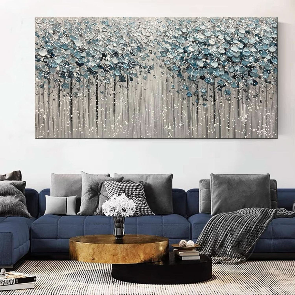 Forest 3D Landscape Wall Art 30x60 Hand-Painted Framed Blue Canvas – image 6