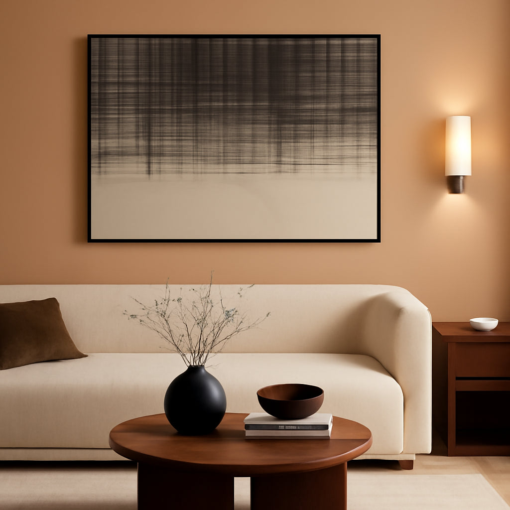 Geometric Grid Textured Abstract Wall Art 48x32 Framed Grey – main view