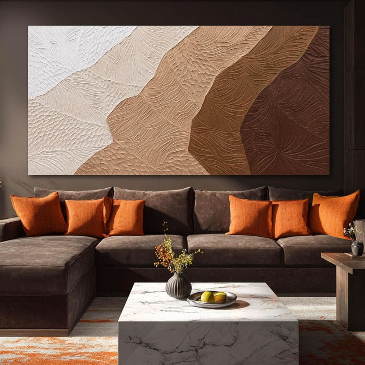 Black and White Wall Art 29x58 Hand-Painted Brown Canvas – image 7