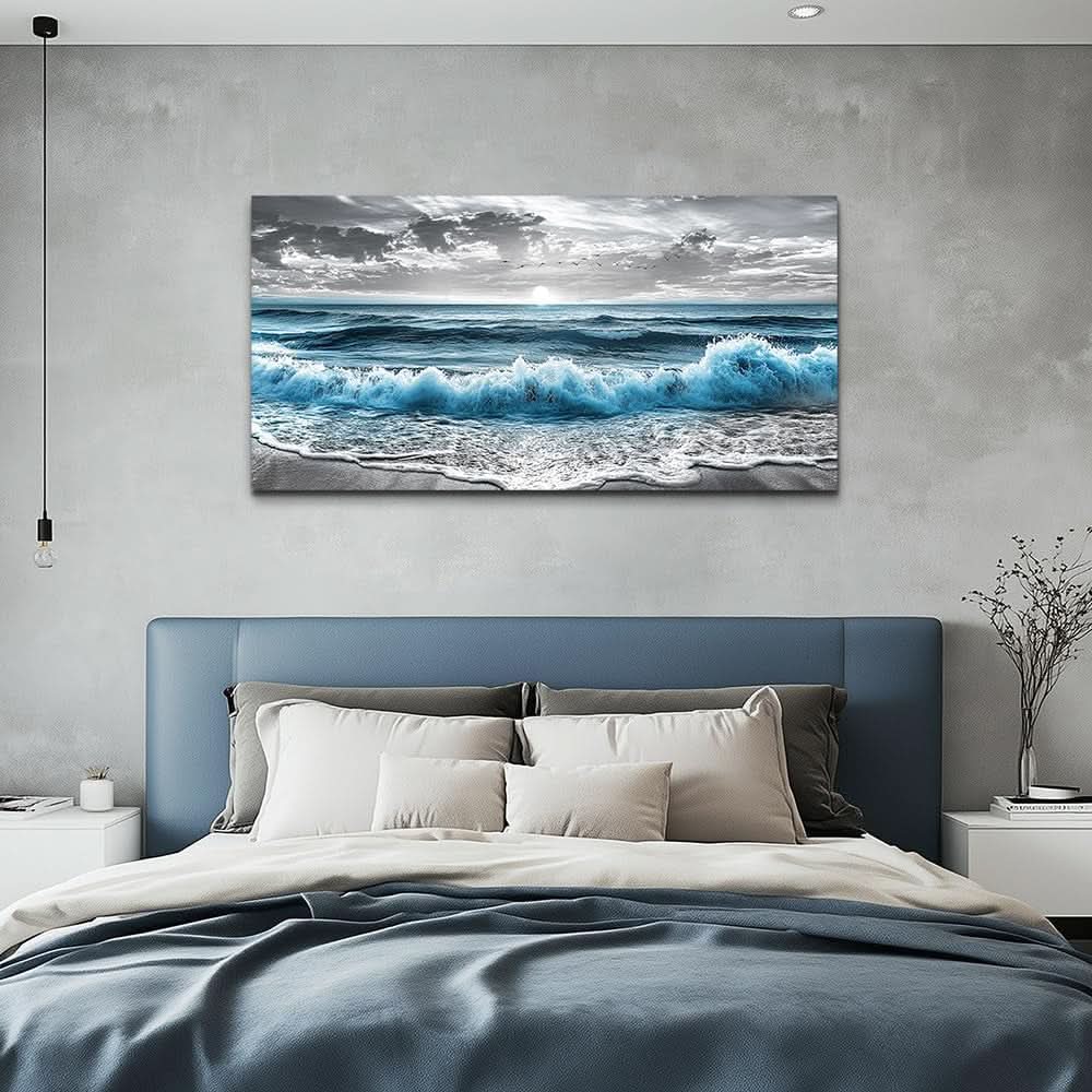 Seascape Black and White Coastal Wall Art 20x40 Canvas – image 3