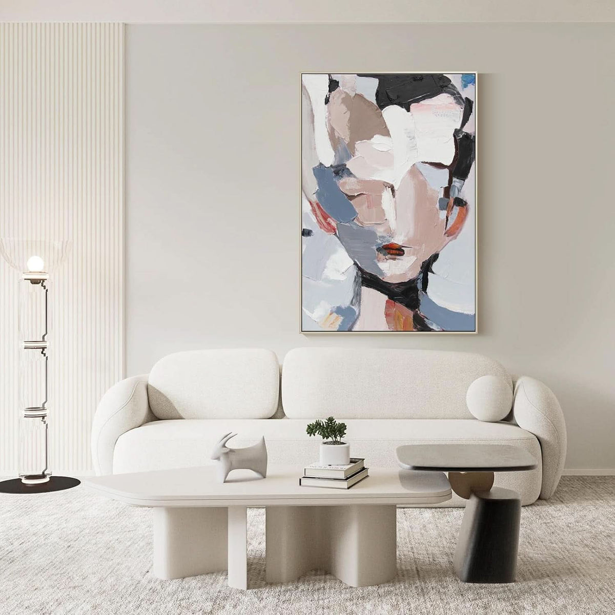 Face Black and White Abstract Wall Art 45x30 Hand-Painted Framed – image 4