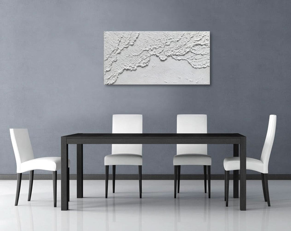 Oceanic Wave Textured Coastal Wall Art 48x24 Hand-Painted White – image 7
